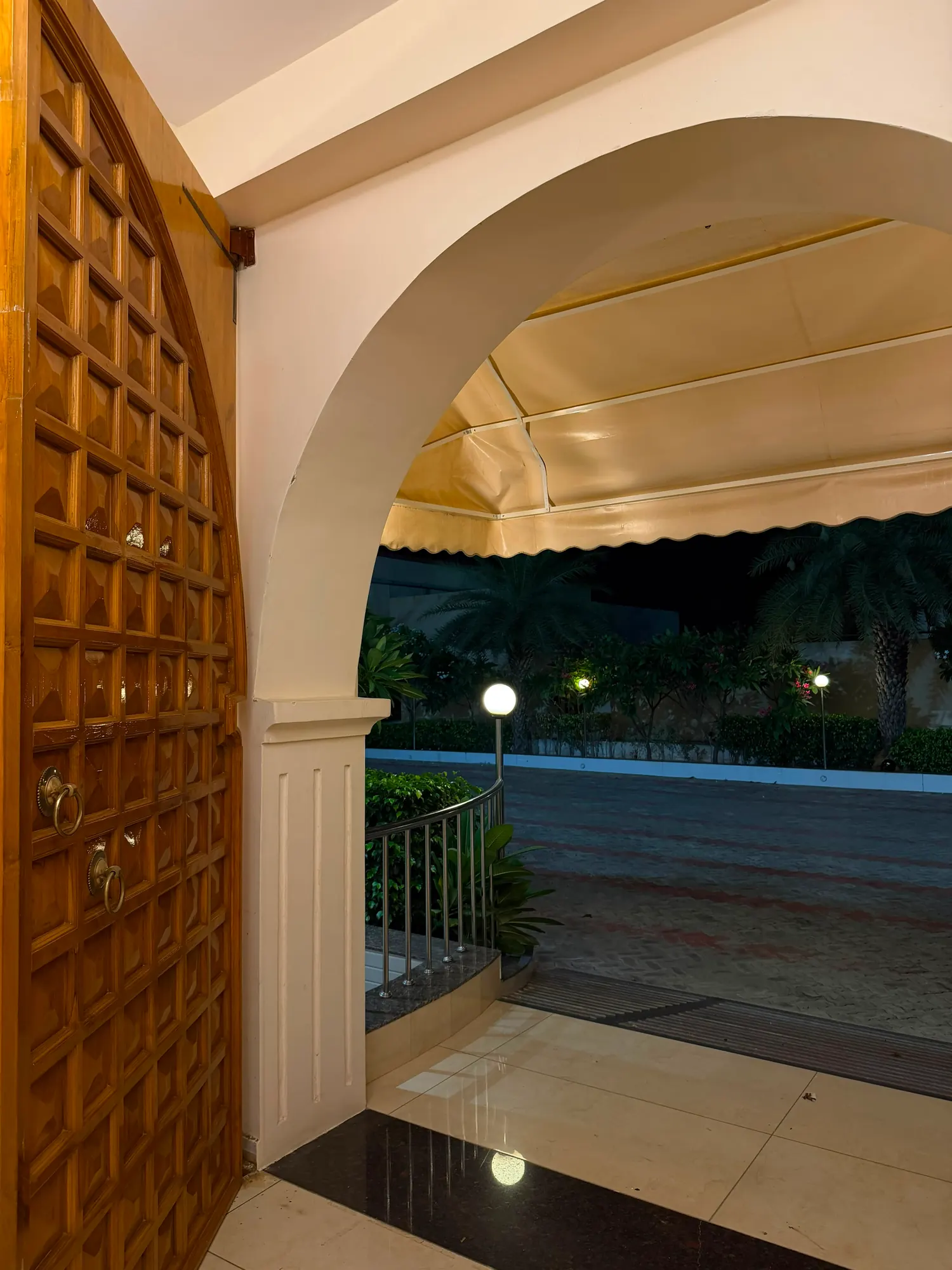 The arched arrival porch